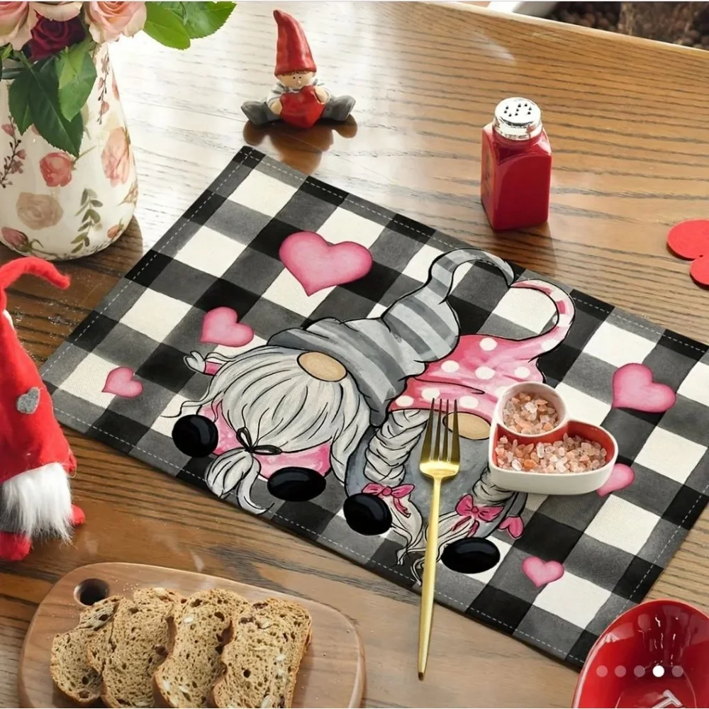 Gnome Valentines Placemat 18 x 12 inches Black
